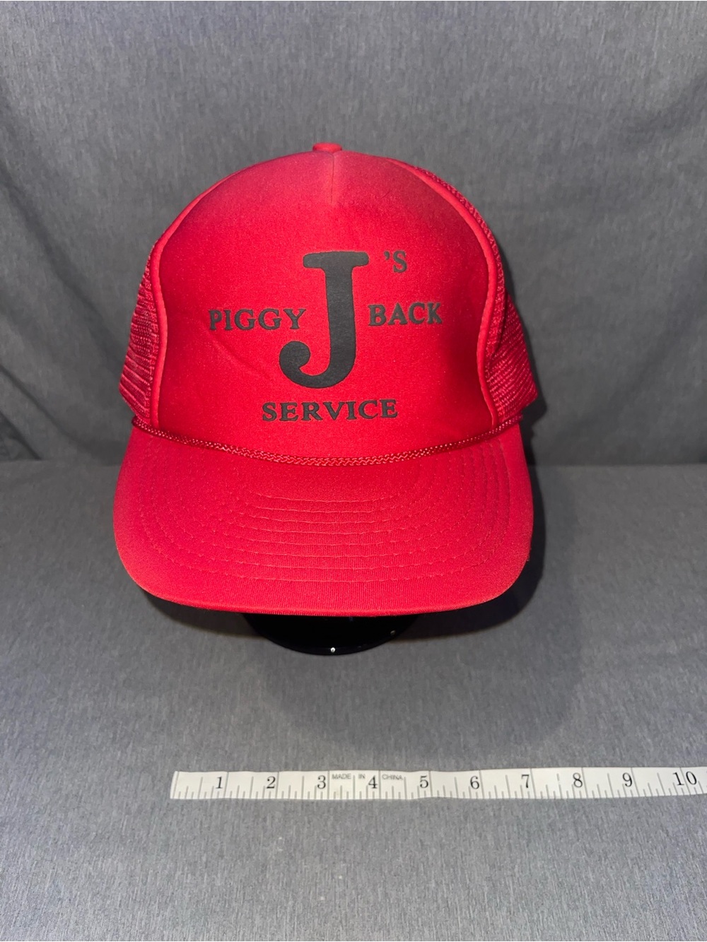 Vintage J’s Piggy Back Service Trucker Hat Red Rope Foam Snapback Cap 70s 80s